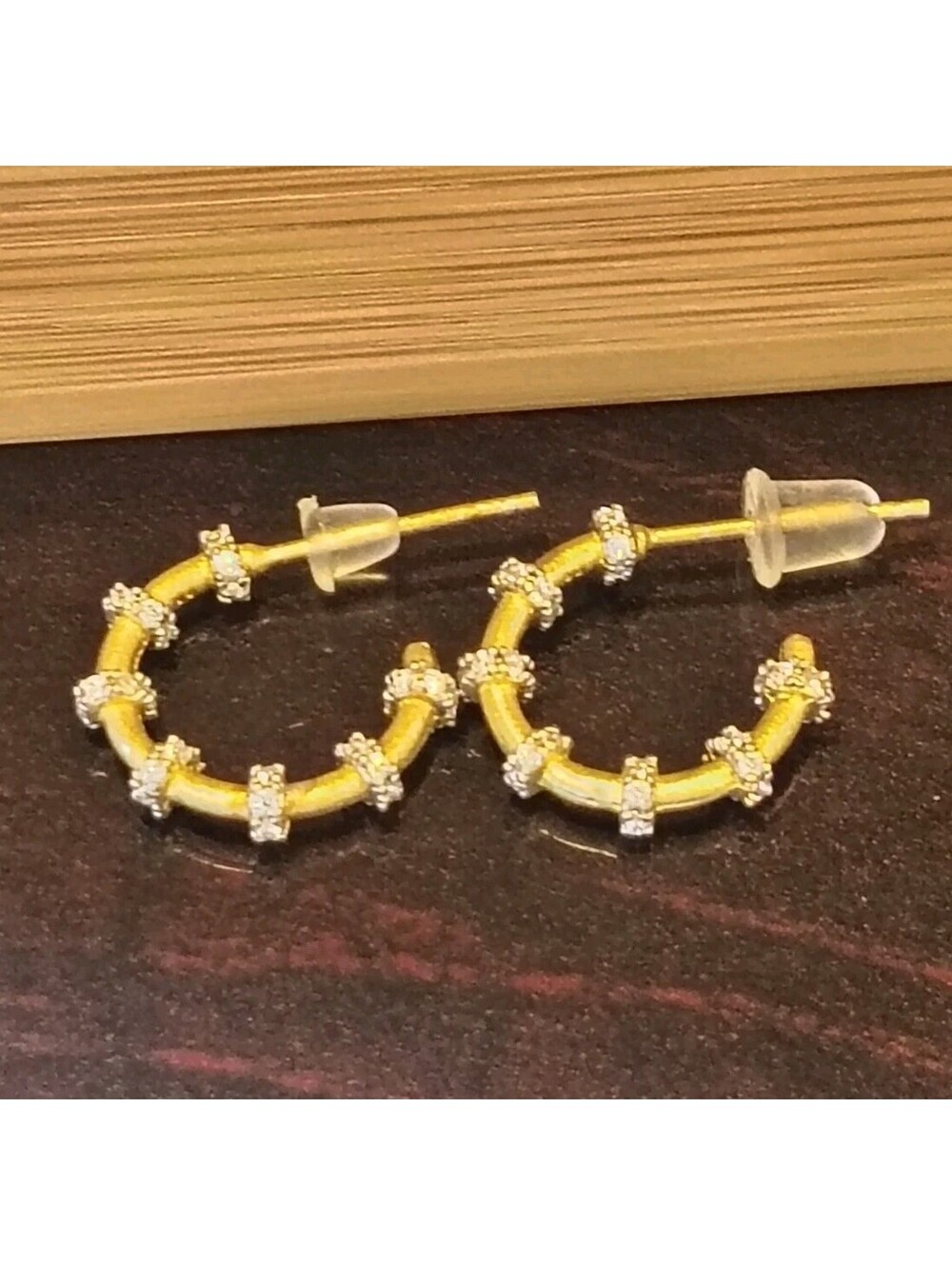Freida Rothman Cityscape Cable Mini Hoop Earrings Crystal Gold 925 Signed